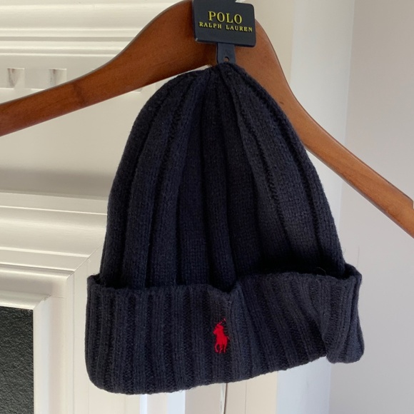 Polo Ralph Lauren Pony Men's Wool in Navy Blue Knit Hat Cuffed Beanie OS NWT - Picture 3 of 15